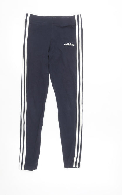 Adidas Girls Black Ankle Leggings 11-12 Years Side Stripe Stretch Sportswear