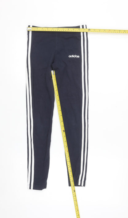 Adidas Girls Black Ankle Leggings 11-12 Years Side Stripe Stretch Sportswear