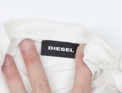 Diesel Women's White Long Sleeve Cotton Graphic T-Shirt Size 12