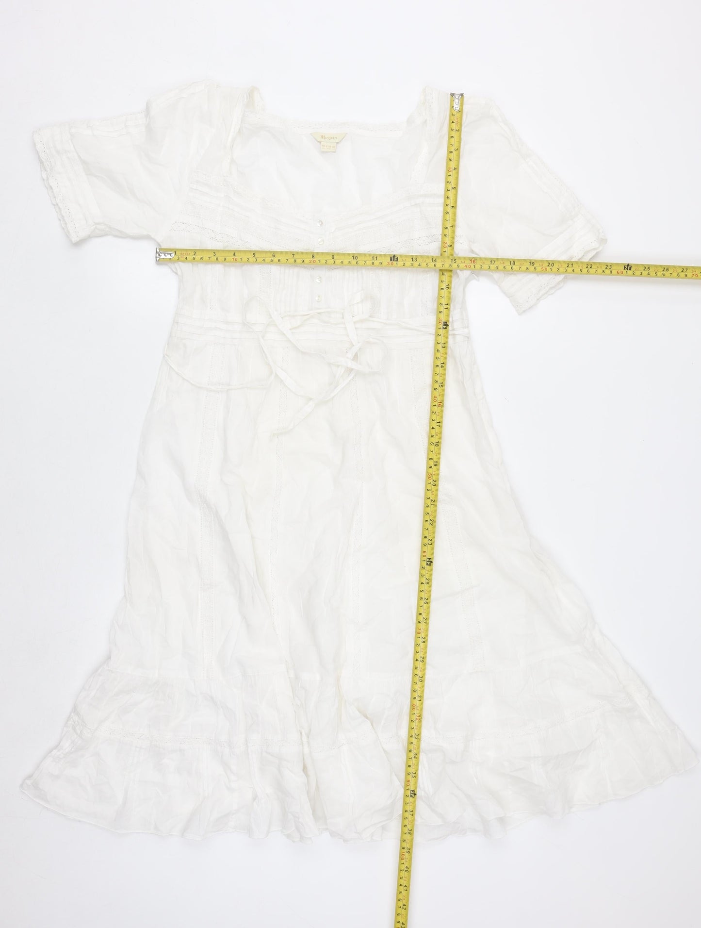 Monsoon Women White Cotton Fit & Flare Knee Length Dress Size 14