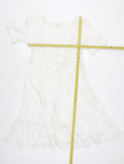 Monsoon Women White Cotton Fit & Flare Knee Length Dress Size 14