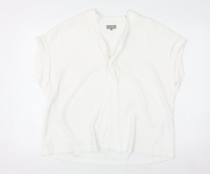 Jaeger Women's White Short Sleeve Tie Neck Blouse UK 18