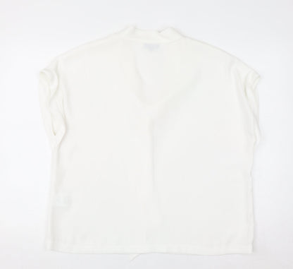 Jaeger Women's White Short Sleeve Tie Neck Blouse UK 18