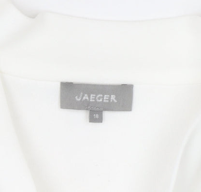 Jaeger Women's White Short Sleeve Tie Neck Blouse UK 18