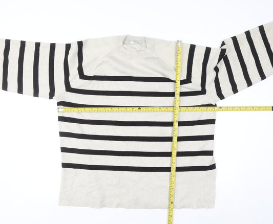 Object Women’s Beige Striped Knit Jumper L Long Sleeve Crew Neck