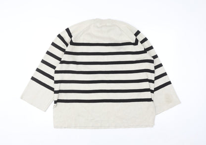 Object Women’s Beige Striped Knit Jumper L Long Sleeve Crew Neck