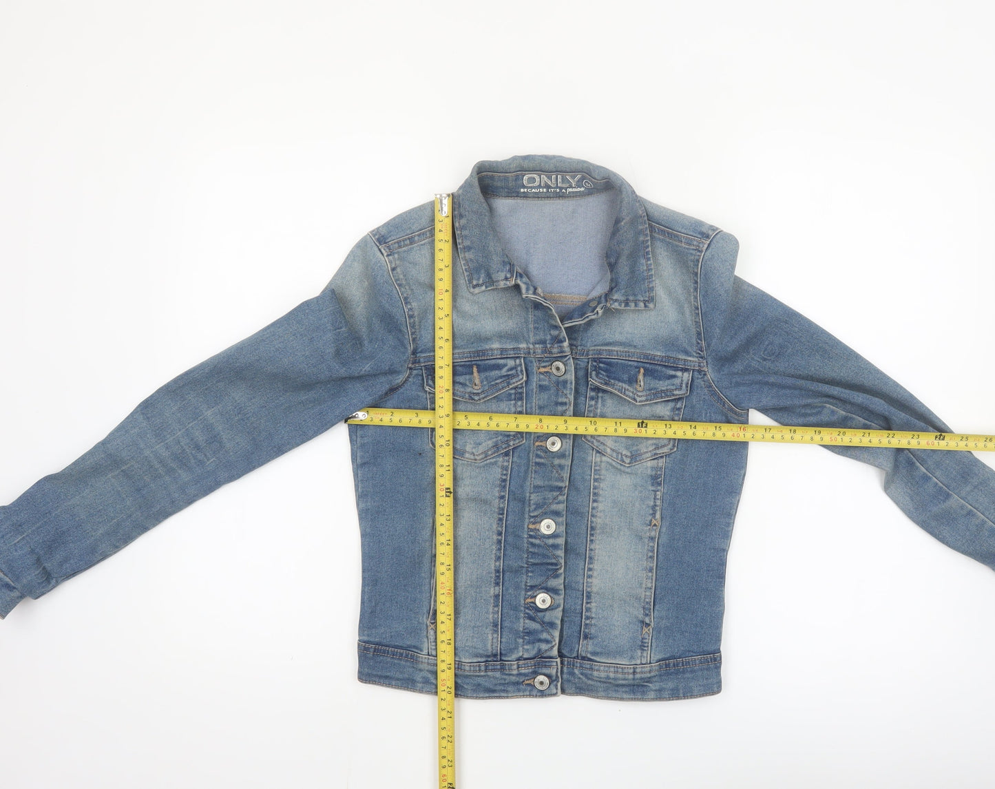 ONLY Womens Blue Denim Cropped Jacket Size 6 Casual Classic Style