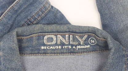 ONLY Womens Blue Denim Cropped Jacket Size 6 Casual Classic Style