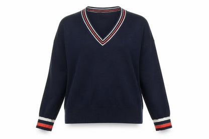 Marks and Spencer Women Blue V-Neck Cotton Jumper Size M