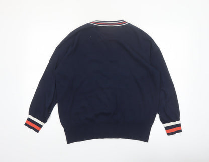 Marks and Spencer Women Blue V-Neck Cotton Jumper Size M