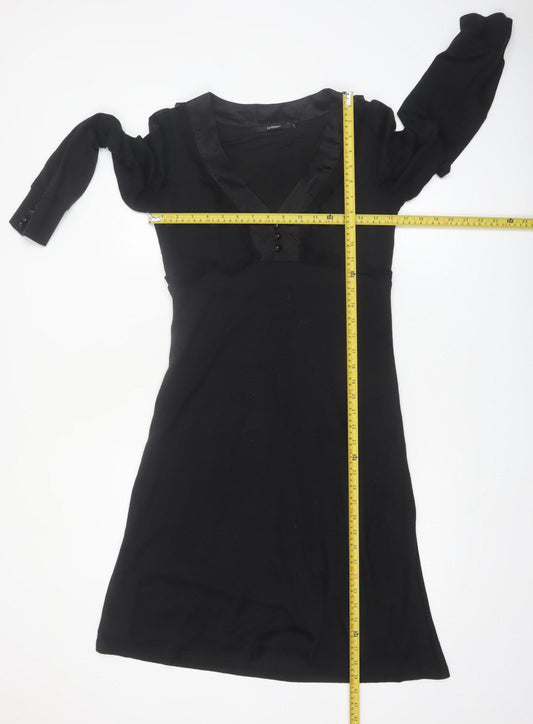 InWear Women's Black V-Neck Long Sleeve Knee Length A-Line Dress S