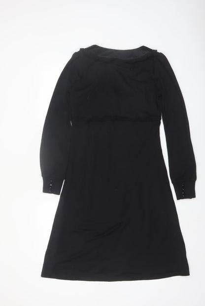 InWear Women's Black V-Neck Long Sleeve Knee Length A-Line Dress S
