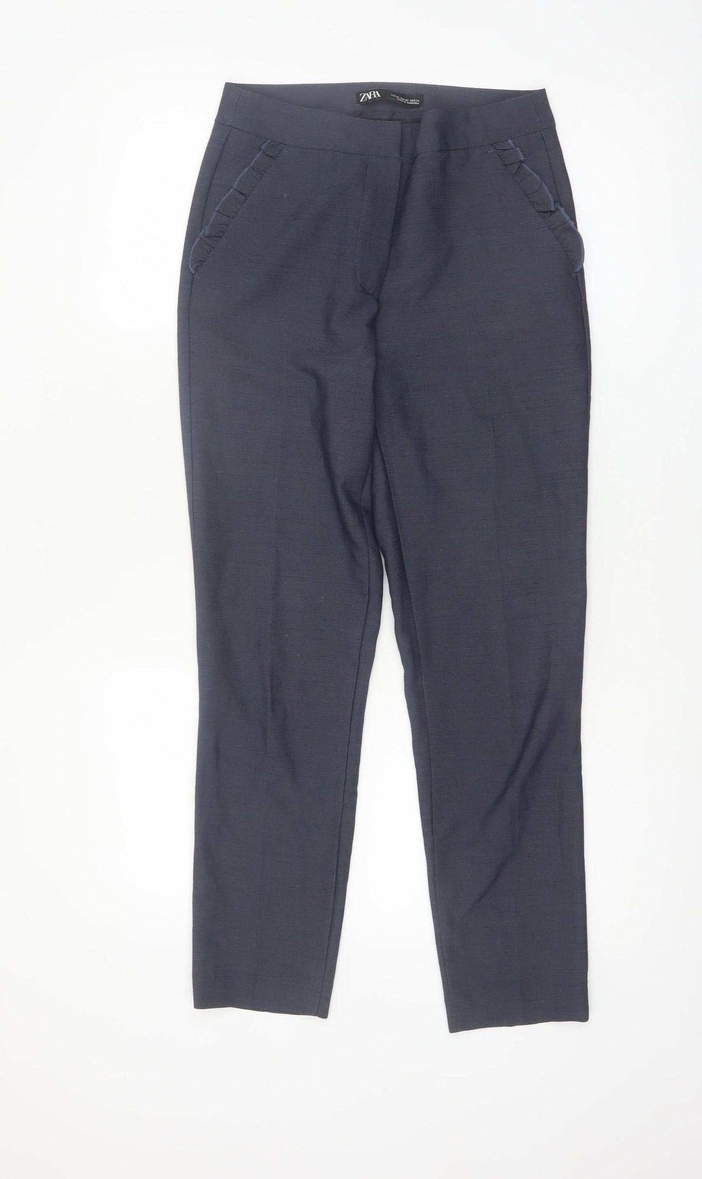 Zara Women Blue XS Slim Fit Trousers with Ruffle Pockets