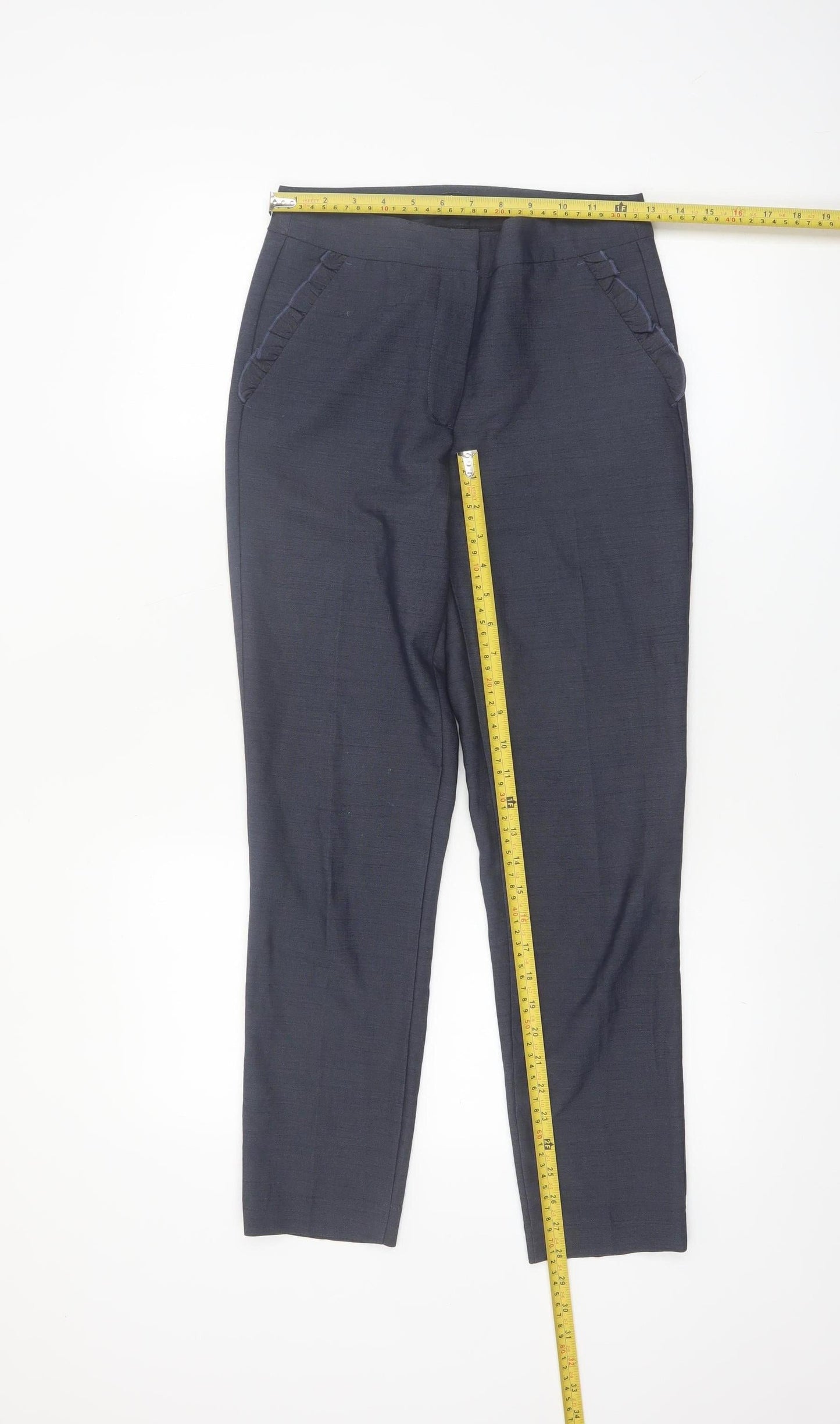 Zara Women Blue XS Slim Fit Trousers with Ruffle Pockets