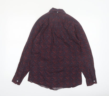 Pop England Men's Red Paisley Long Sleeve Cotton Button-Up Shirt Size S