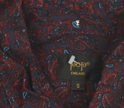 Pop England Men's Red Paisley Long Sleeve Cotton Button-Up Shirt Size S