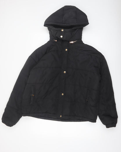 Boohoo Women’s Black Puffer Jacket Hooded Size 14 Winter Coat