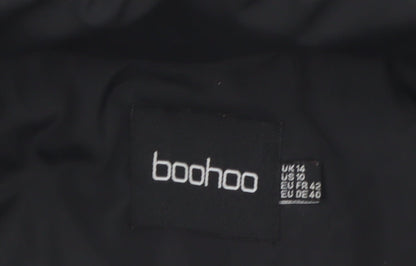Boohoo Women’s Black Puffer Jacket Hooded Size 14 Winter Coat
