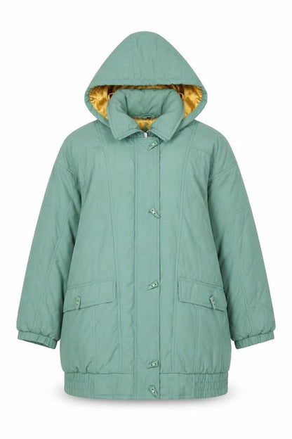 Nuage Womens Green Hooded Parka Coat Size 14 Lined Winter Jacket