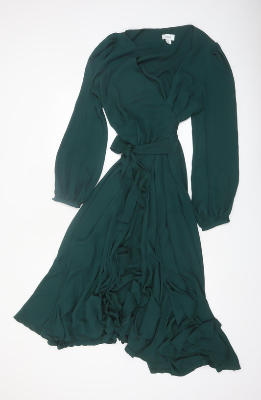Coast Women's Green Size 16 Wrap Midi Dress Long Sleeve Elegant Formal