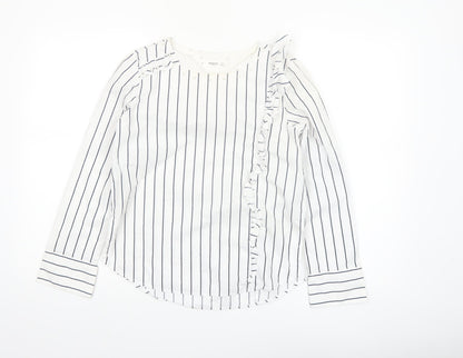 Mango Women’s White Striped Ruffle Long Sleeve Cotton Blouse XS