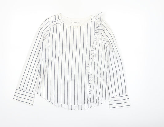 Mango Women’s White Striped Ruffle Long Sleeve Cotton Blouse XS