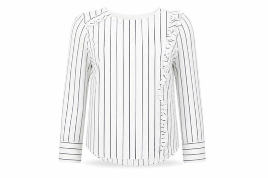 Mango Women’s White Striped Ruffle Long Sleeve Cotton Blouse XS