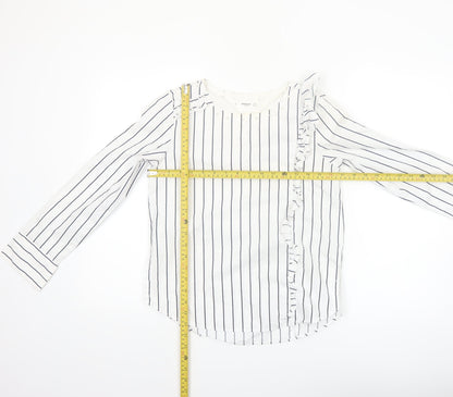 Mango Women’s White Striped Ruffle Long Sleeve Cotton Blouse XS