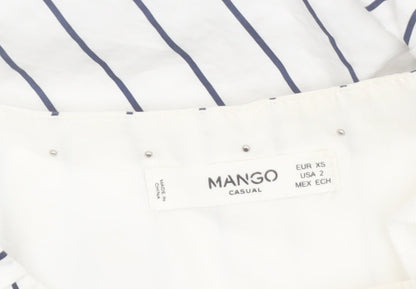Mango Women’s White Striped Ruffle Long Sleeve Cotton Blouse XS