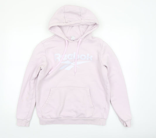 Reebok Women Pink Pullover Hoodie Small Cotton Logo Casual