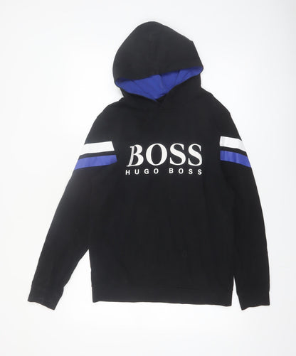 Hugo Boss Men's Black Pullover Hoodie S Logo Graphic Sweatshirt
