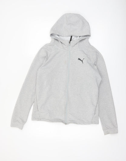 Puma Women Grey Full Zip Hoodie Size 12 Cotton Blend