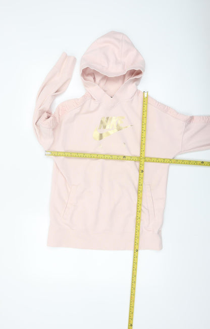 Nike Girls Pink Gold Logo Pullover Hoodie XL 14-15 Years Fleece