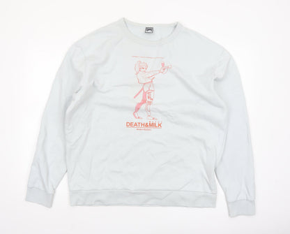 Death & Milk Men’s White Anime Graphic Sweatshirt XL