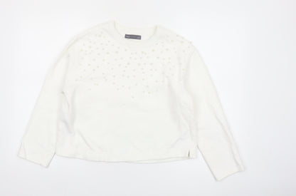Marks and Spencer Women Ivory Pearl Embellished Pullover Sweatshirt S