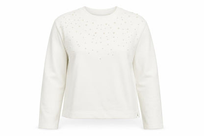 Marks and Spencer Women Ivory Pearl Embellished Pullover Sweatshirt S