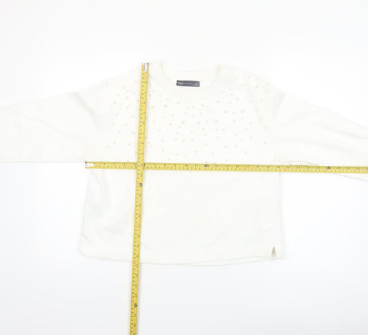Marks and Spencer Women Ivory Pearl Embellished Pullover Sweatshirt S