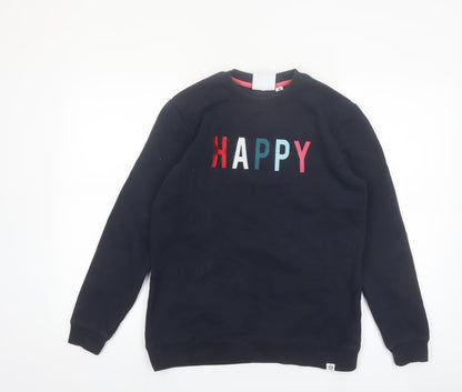 TOG24 Women Navy Blue Happy Pullover Sweatshirt Size 10 Cotton Blend