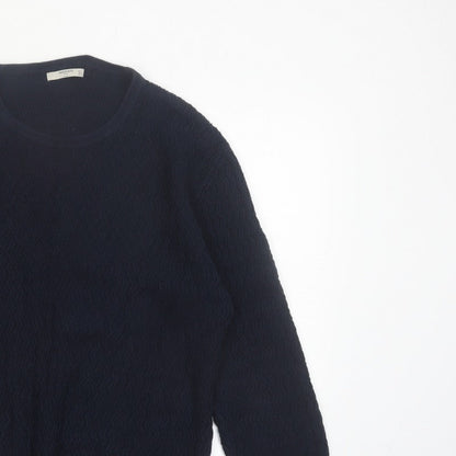 Mango Men Blue Knit Crew Neck Long Sleeve Pullover Jumper L