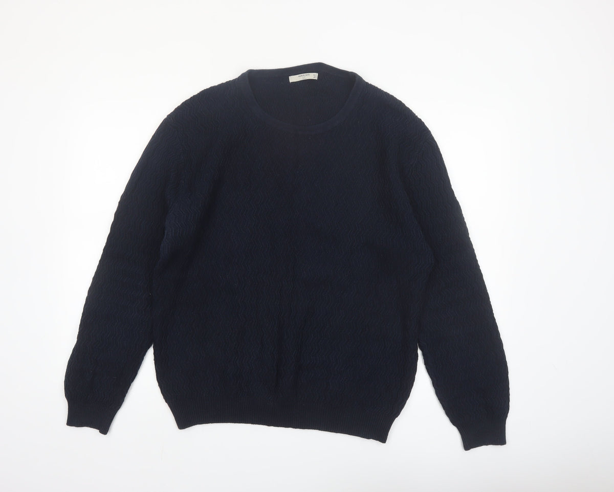 Mango Men Blue Knit Crew Neck Long Sleeve Pullover Jumper L