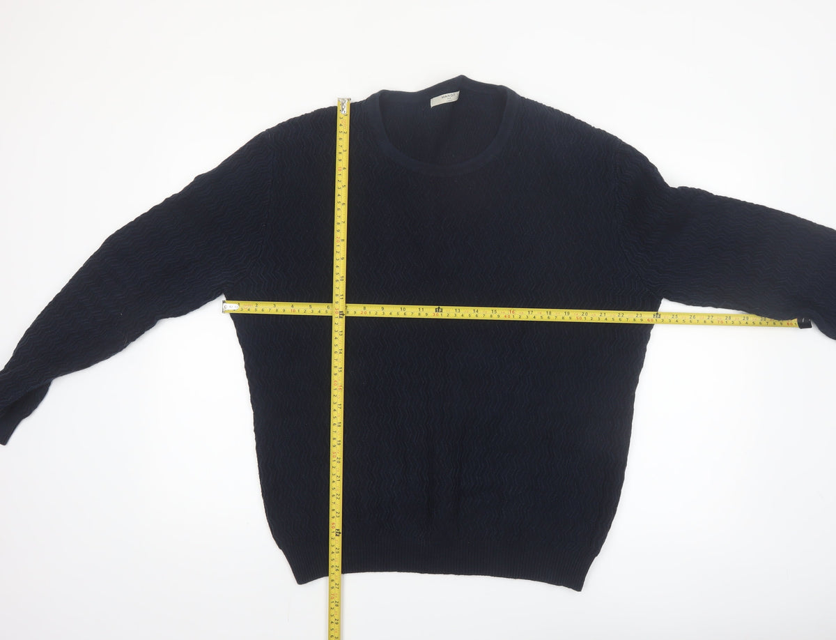Mango Men Blue Knit Crew Neck Long Sleeve Pullover Jumper L