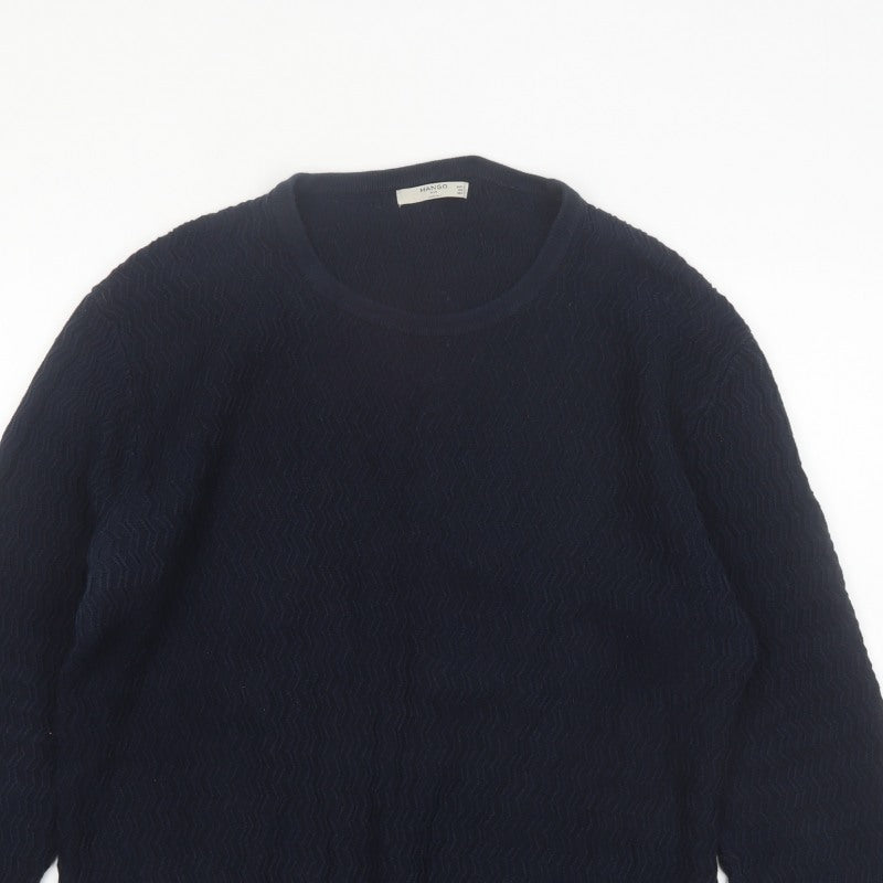Mango Men Blue Knit Crew Neck Long Sleeve Pullover Jumper L