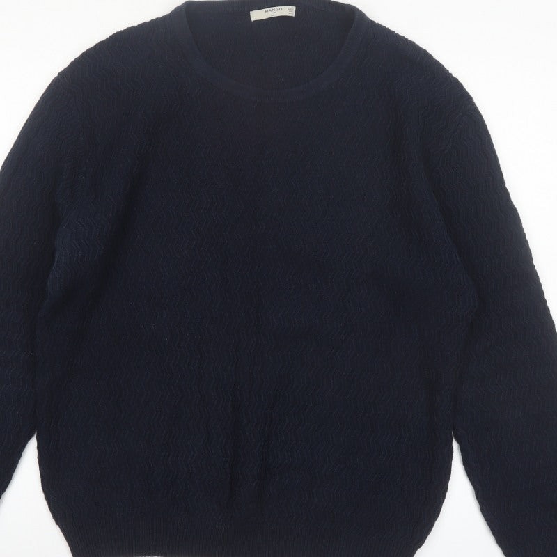 Mango Men Blue Knit Crew Neck Long Sleeve Pullover Jumper L