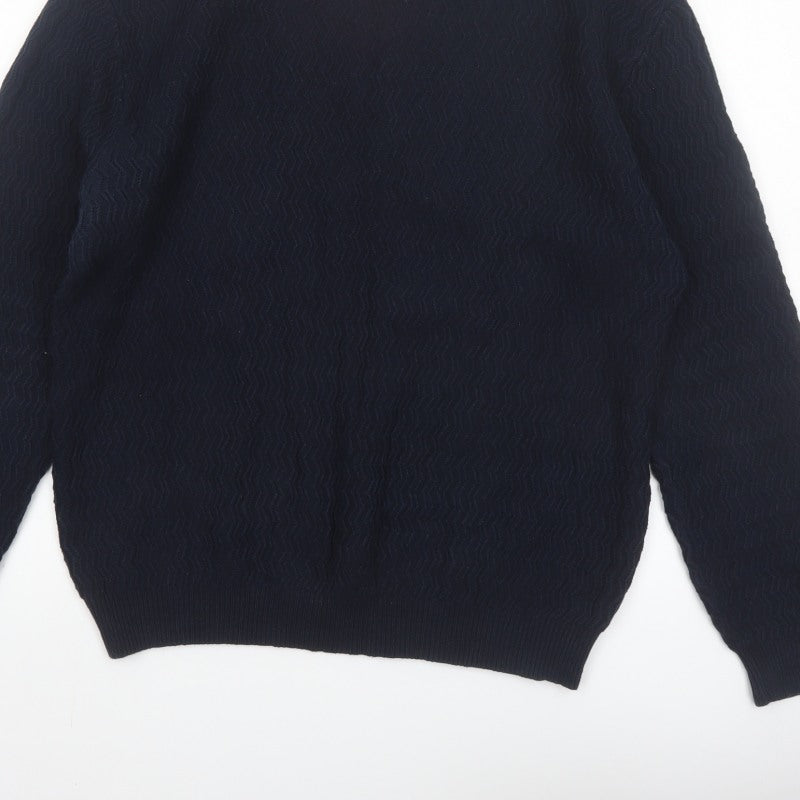Mango Men Blue Knit Crew Neck Long Sleeve Pullover Jumper L