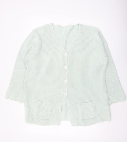 Marks and Spencer Women’s Pale Green Cotton V-Neck Long Sleeve Cardigan Size 16