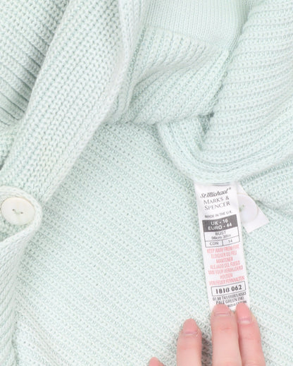 Marks and Spencer Women’s Pale Green Cotton V-Neck Long Sleeve Cardigan Size 16