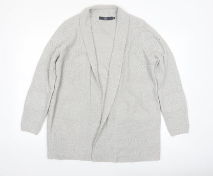 Isle Essentials Womens Grey Open Knit Long Sleeve Cardigan M 14-16