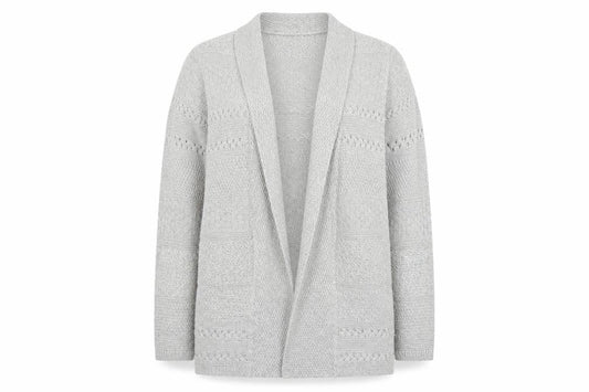 Isle Essentials Womens Grey Open Knit Long Sleeve Cardigan M 14-16