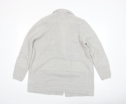 Isle Essentials Womens Grey Open Knit Long Sleeve Cardigan M 14-16