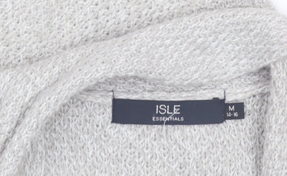 Isle Essentials Womens Grey Open Knit Long Sleeve Cardigan M 14-16
